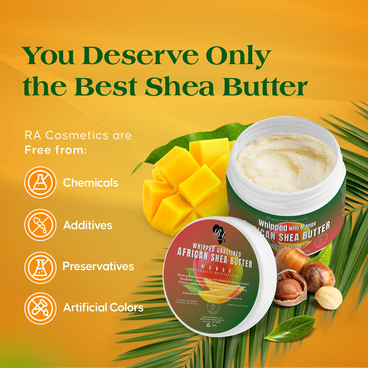 RA Cosmetics Whipped Unrefined African Shea Butter - Mango Scent 6oz