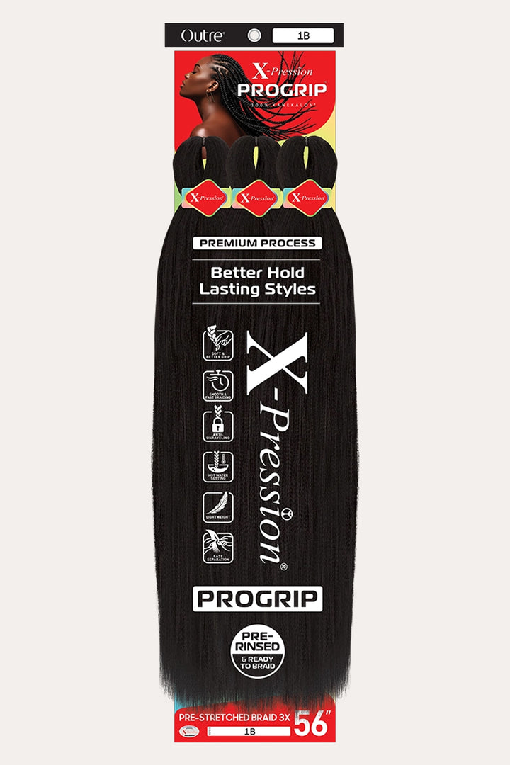 X-Pression Pro Grip Pre-Stretched Braiding Hair 56″ 3X Pack for Long Protective Styles