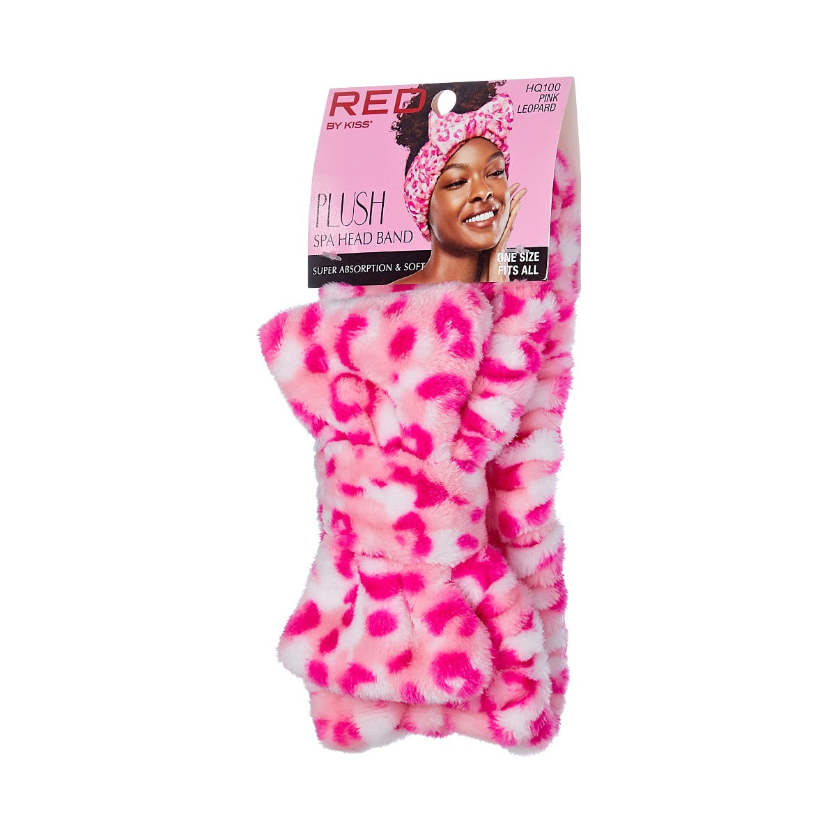 Red Plush Spa Headband Pink Leopard HQ100