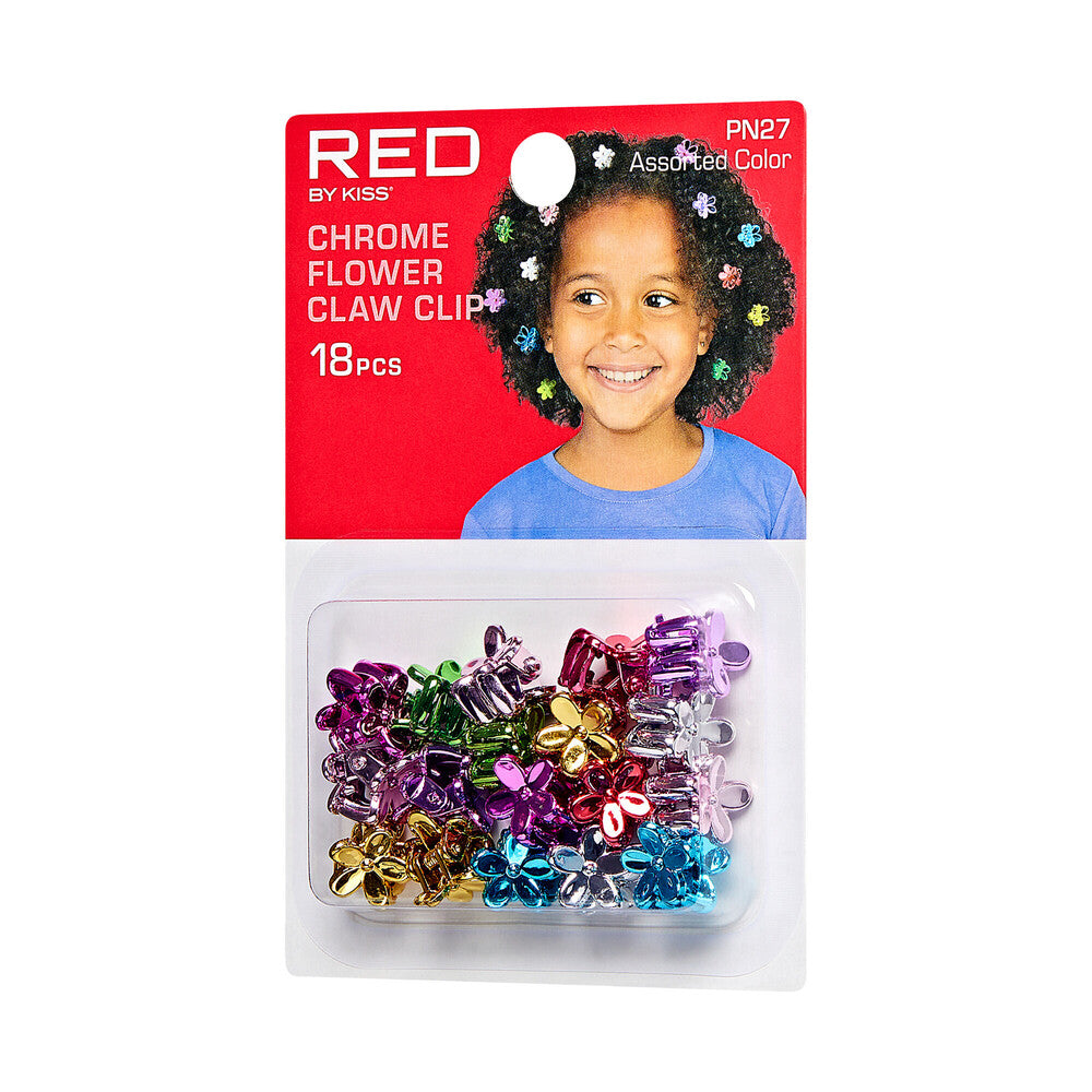 Red Kids Chrome Flower Claw Clip Set 18 PCS PN27