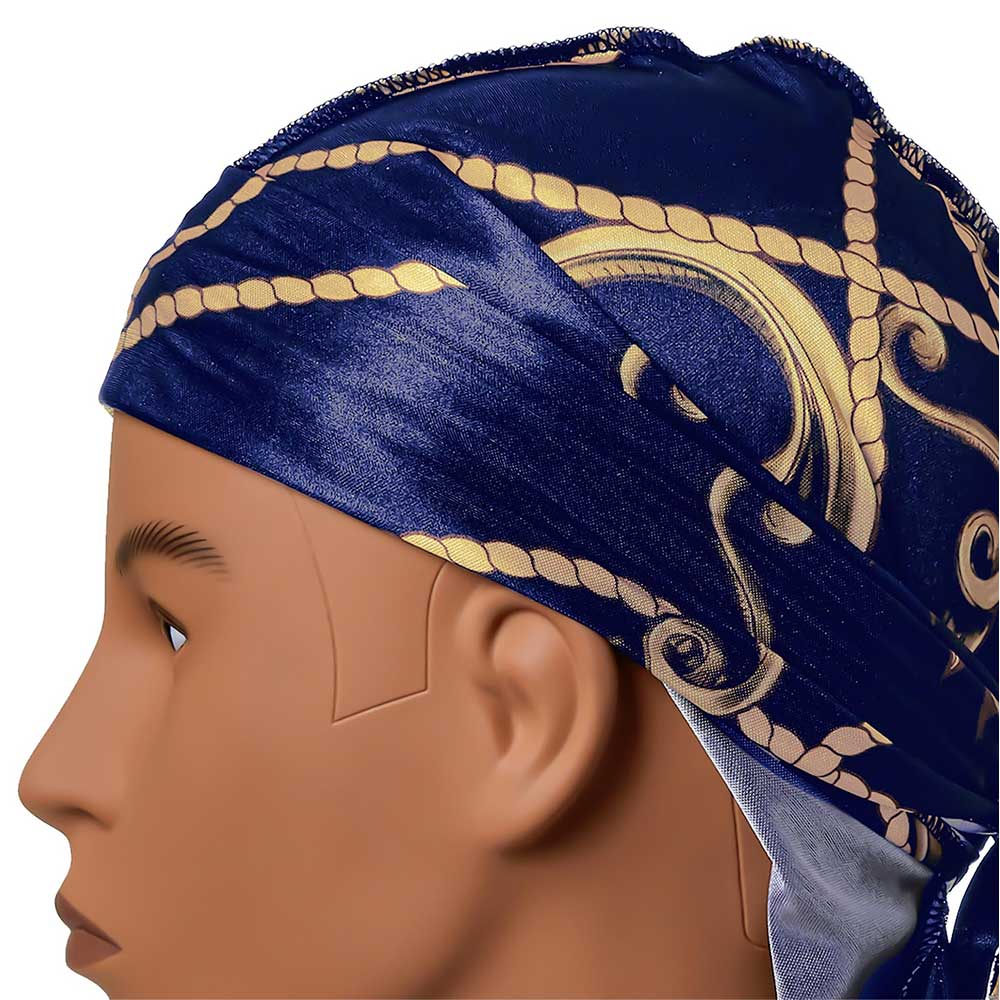 RED BY KISS Blue/Gold Power Wave Luxe Durag 40 inch Long Tails