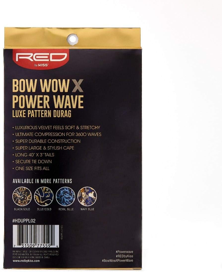 RED BY KISS Blue/Gold Power Wave Luxe Durag 40 inch Long Tails