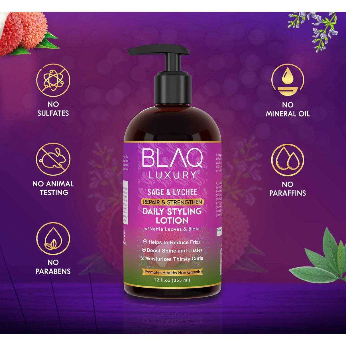 Blaq Luxury Sage Lychee Repair & Strenght Daily Styling Lotion 12 oz