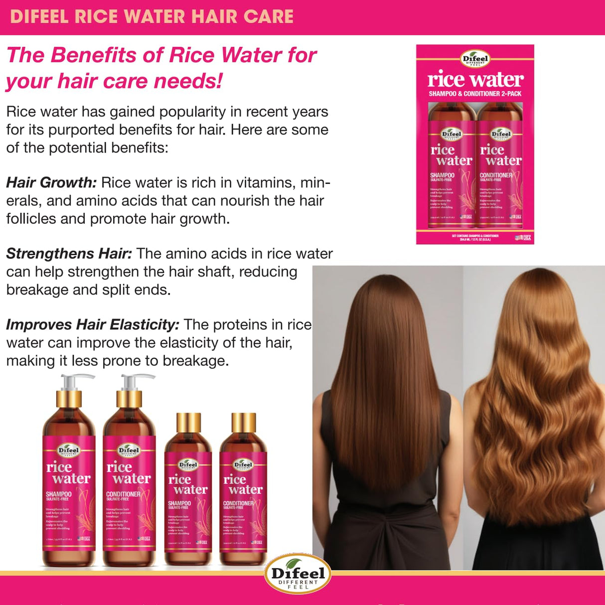 Difeel Rice Water Shampoo 12 oz