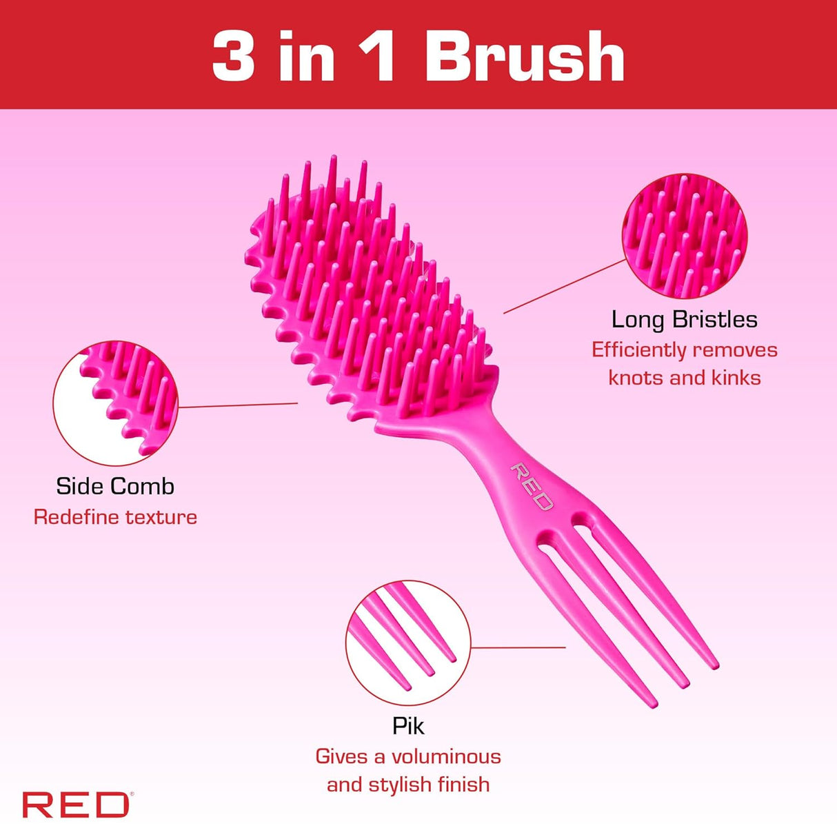 Red by Kiss Curl & Care Tangles Brush Glide Through Knots & Tangles (HH273)