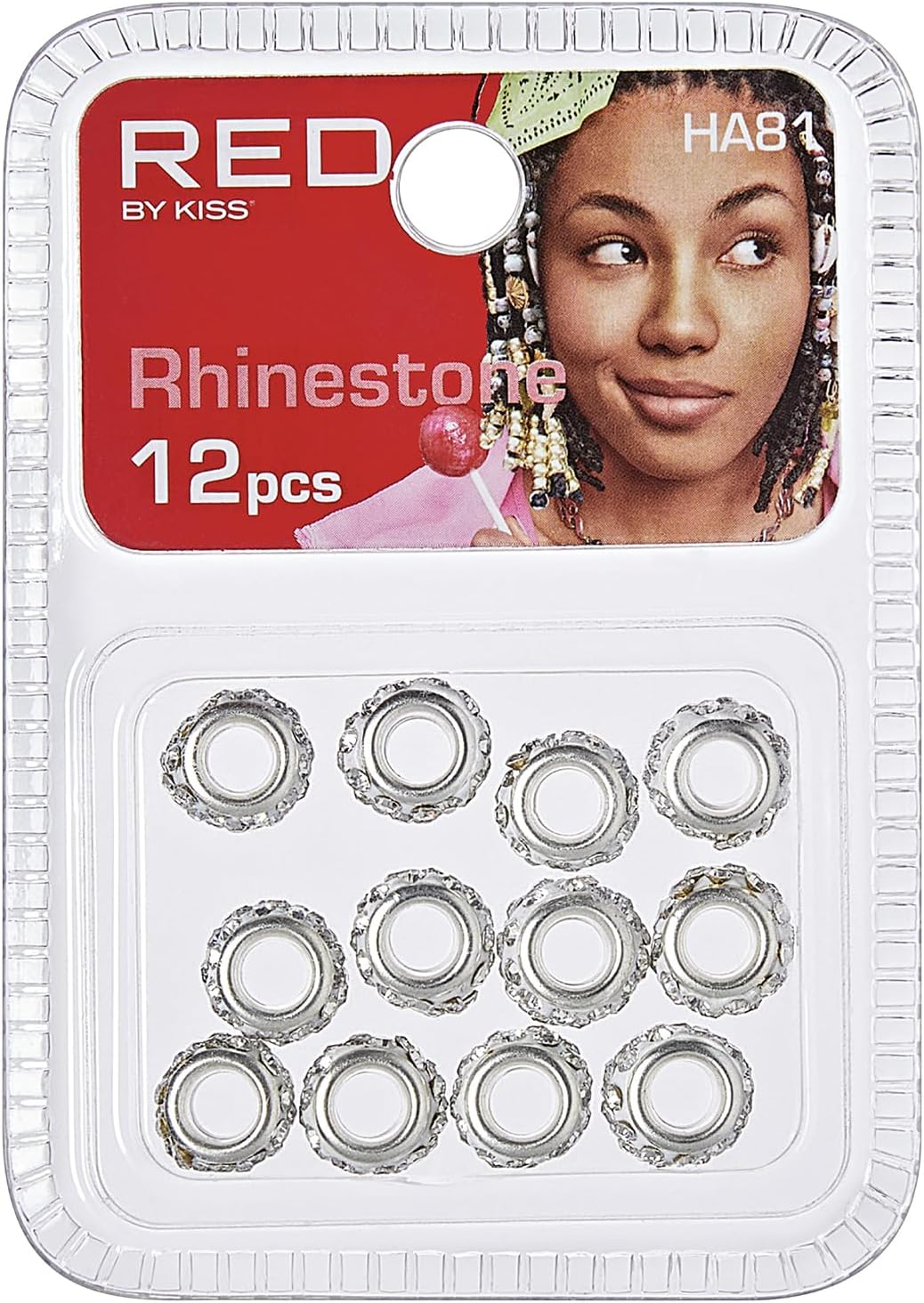 RED BY KISS Rhinestone Hair Beads 12 Pack
