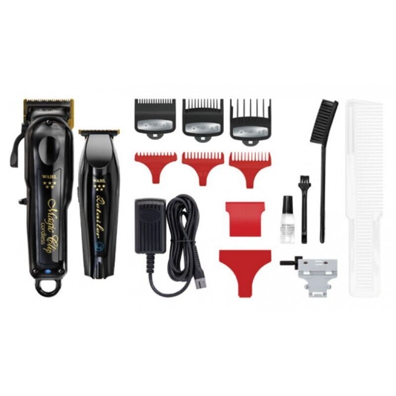 WAHL 5 Star Series Cordless Barber Combo Black Clip and Detailer Trimmer - Full Size