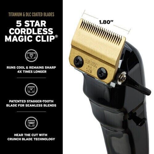 WAHL 5 Star Series Cordless Barber Combo Black Clip and Detailer Trimmer - Full Size