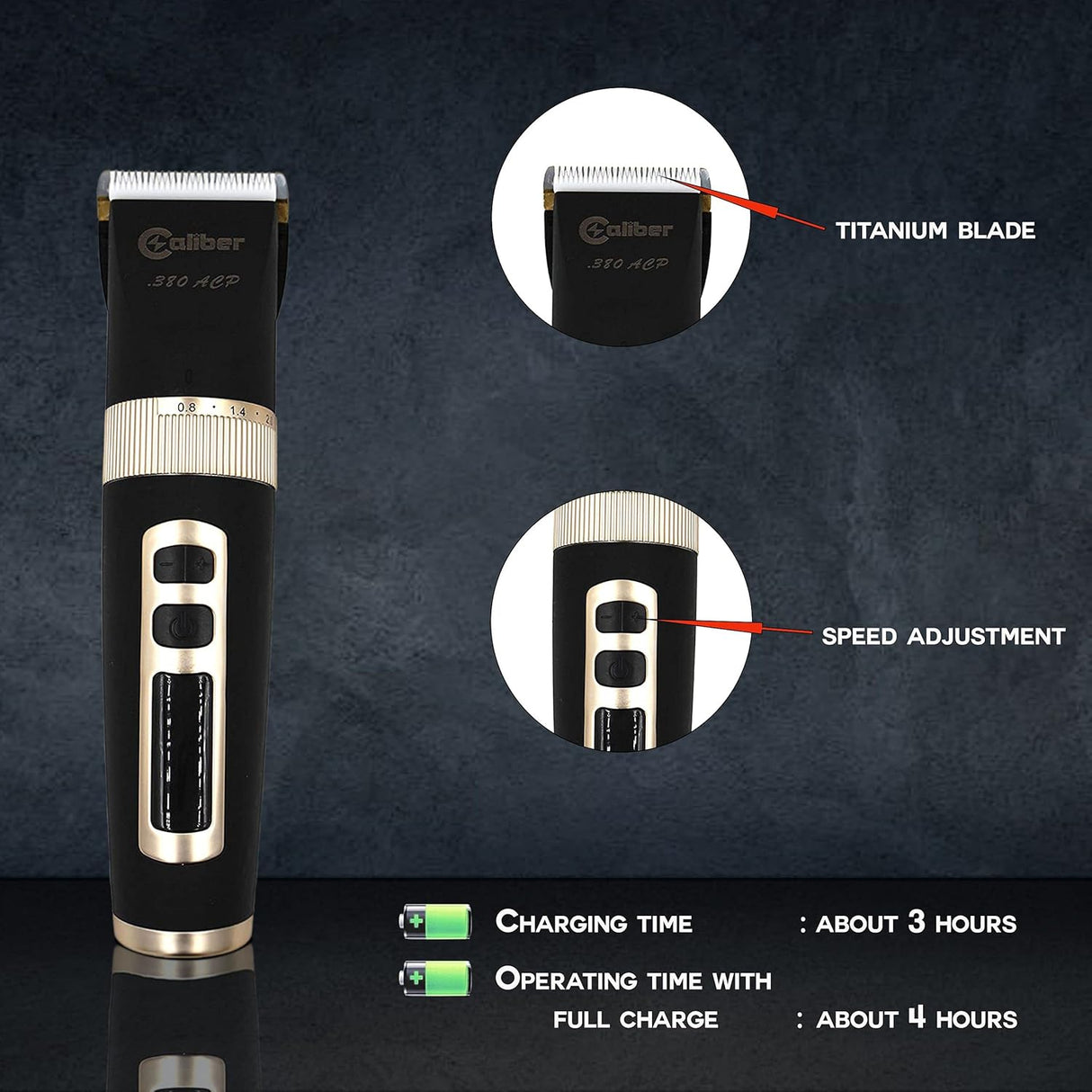 Caliber .380 Acp Black Detachable / Adjustable Professional Clipper