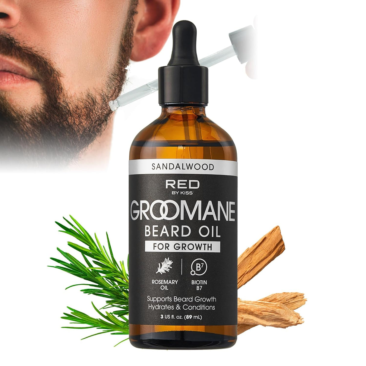 Red By Kiss Groomane Beard Oil Promotes Full, Healthy Look Beard Strengthen Facial Hair 3 oz