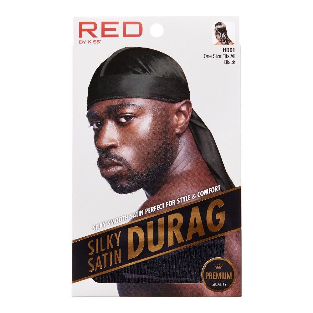 RED BY KISS Black Silky Satin Durag