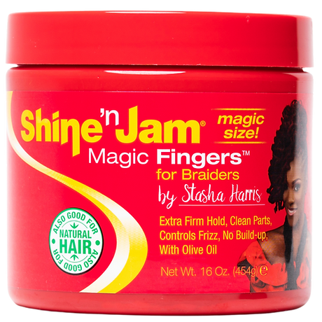 Ampro Shine-N-Jam Magic Fingers For Braiders 16Oz Extra Hold & Conditioning Styling Gel