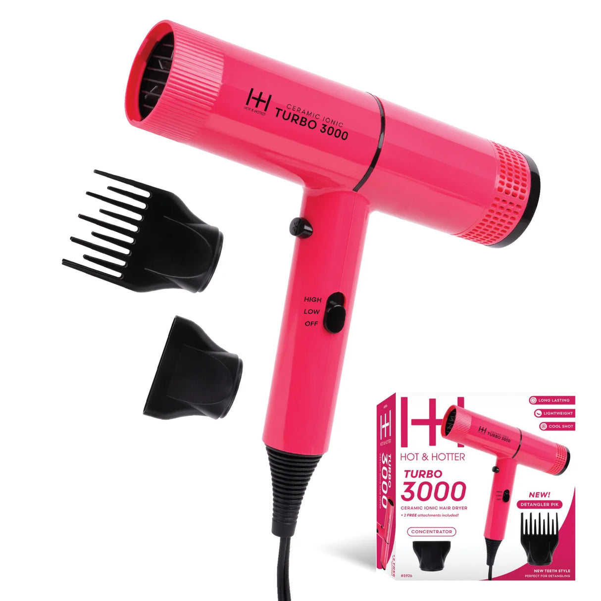 Hot & Hotter Pink Ceramic Turbo 3000 Hair Dryer (05926)