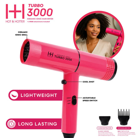 Hot & Hotter Pink Ceramic Turbo 3000 Hair Dryer (05926)