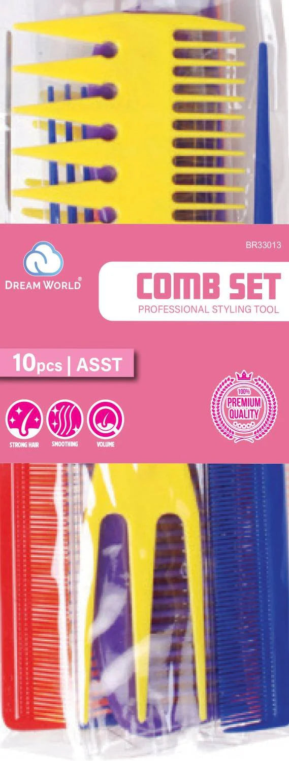 Dream World 10pcs comb set, hair comb set for styling and detangling, professional hair comb kit BR33013, multi-purpose hair comb set, salon hair comb tools, durable plastic comb set, hair grooming comb collection, detangling and styling comb set, wide and fine tooth comb set, hair parting and styling combs, all-purpose hair comb set, barber and stylist comb set, lightweight comb set for home and salon use, hair care comb kit, hair styling tools comb set