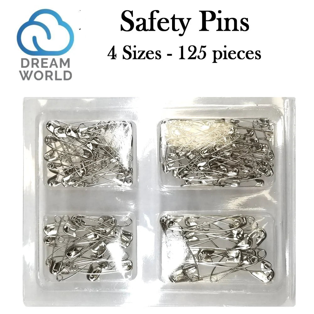 Dream World 125pcs safety pins BR58202, metal safety pins for sewing, crafting and DIY projects, household safety pins set, durable rust-resistant pins, multipurpose sewing pins, craft and fabric pins, professional sewing tools, clothing repair safety pins, all-purpose metal pins, sturdy safety pin kit, sewing and craft supplies, metal pins for fabric, home and professional use pins, large pack safety pins, DIY and craft sewing pins