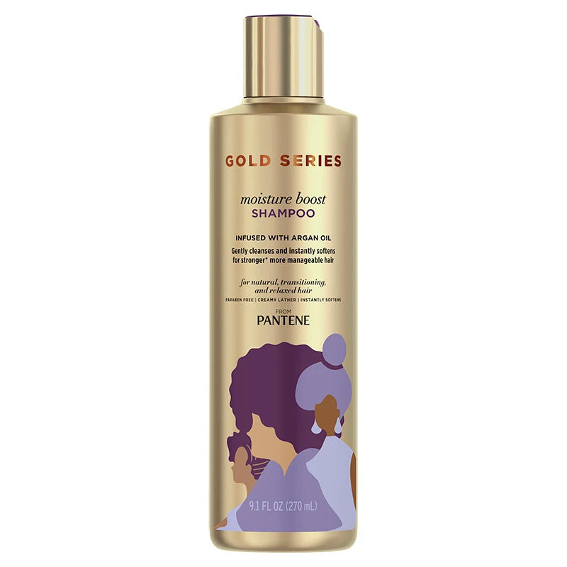 Gold Series Moisture Boost Shampoo 9.1oz, Pantene Gold Series shampoo, moisturizing shampoo, argan oil hair shampoo, hydrating hair cleanser, shampoo for dry hair, softening shampoo for damaged hair, gentle cleansing shampoo, Pantene 9.1oz shampoo, nourishing hair shampoo, sulfate-free hair shampoo, shampoo for healthy hair, smooth shiny hair shampoo, hair repair shampoo, daily use moisturizing shampoo, hair hydration shampoo
