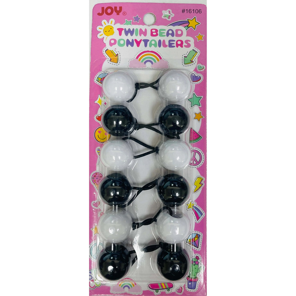 Joy Jewelry White & Black Twin Hair Beads 6Ct (16106)
