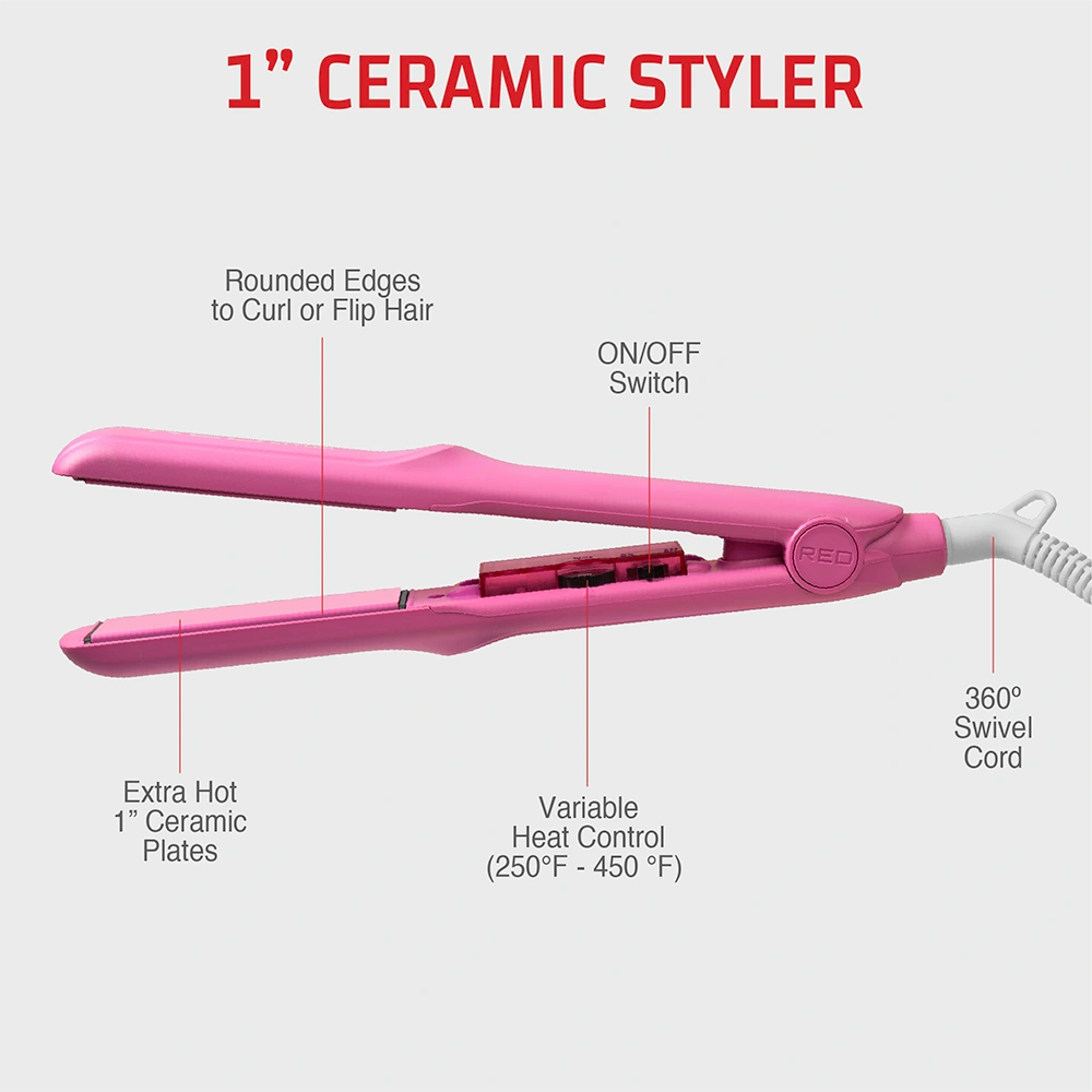 RED BY KISS Ceramic Styler Flat Iron 450°F High Heat & Smooth Glide