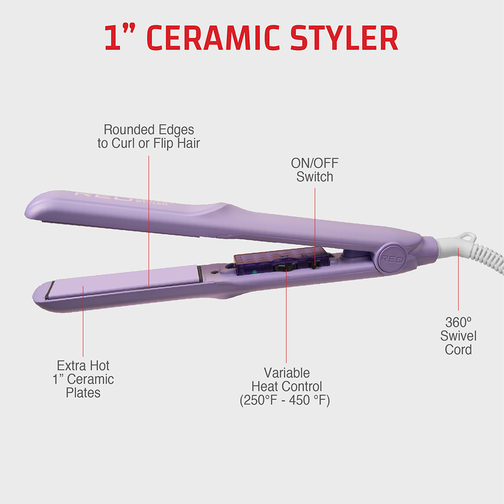 RED BY KISS Ceramic Styler Flat Iron 450°F High Heat & Smooth Glide