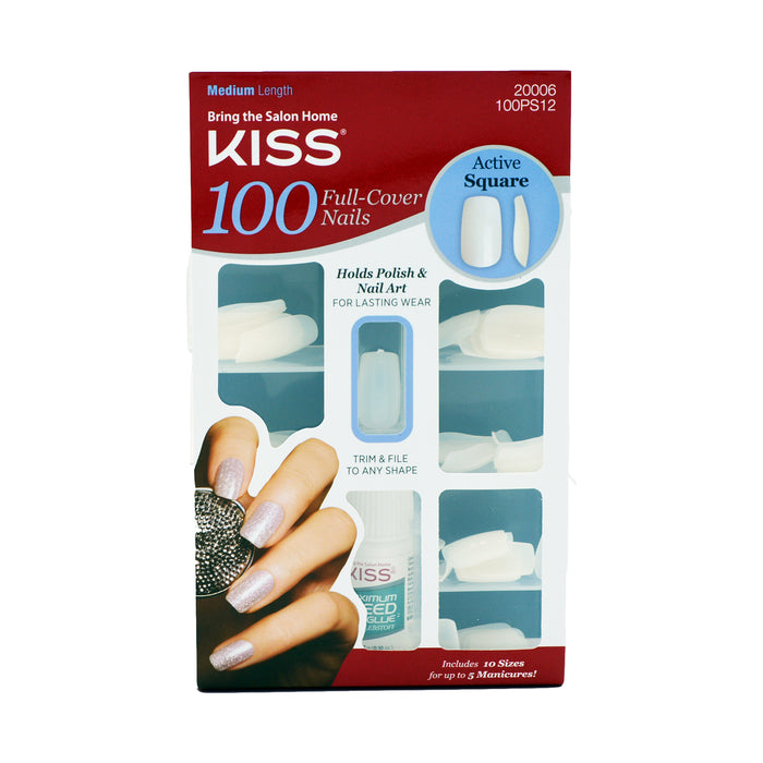 KISS 100 FULL COVER NAILS ACTIVE SQUARE MEDIUM LENGTH ARTIFICIAL NAILS