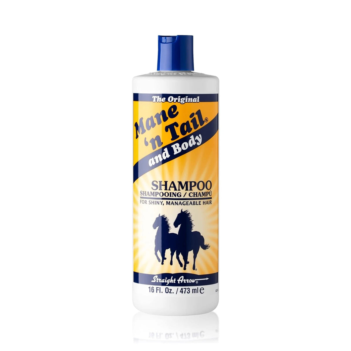 Mane n Tail and Body Shampoo 16oz, M&T shampoo 16 ounce bottle, strengthening hair shampoo, hair and body shampoo, deep cleansing shampoo, thicker longer hair shampoo, gentle daily shampoo, salon quality shampoo, iconic Mane n Tail shampoo, shiny healthy hair cleanser, scalp cleansing shampoo, moisturizing hair wash, all hair types shampoo, fragrant lather shampoo, Straight Arrow Mane n Tail shampoo