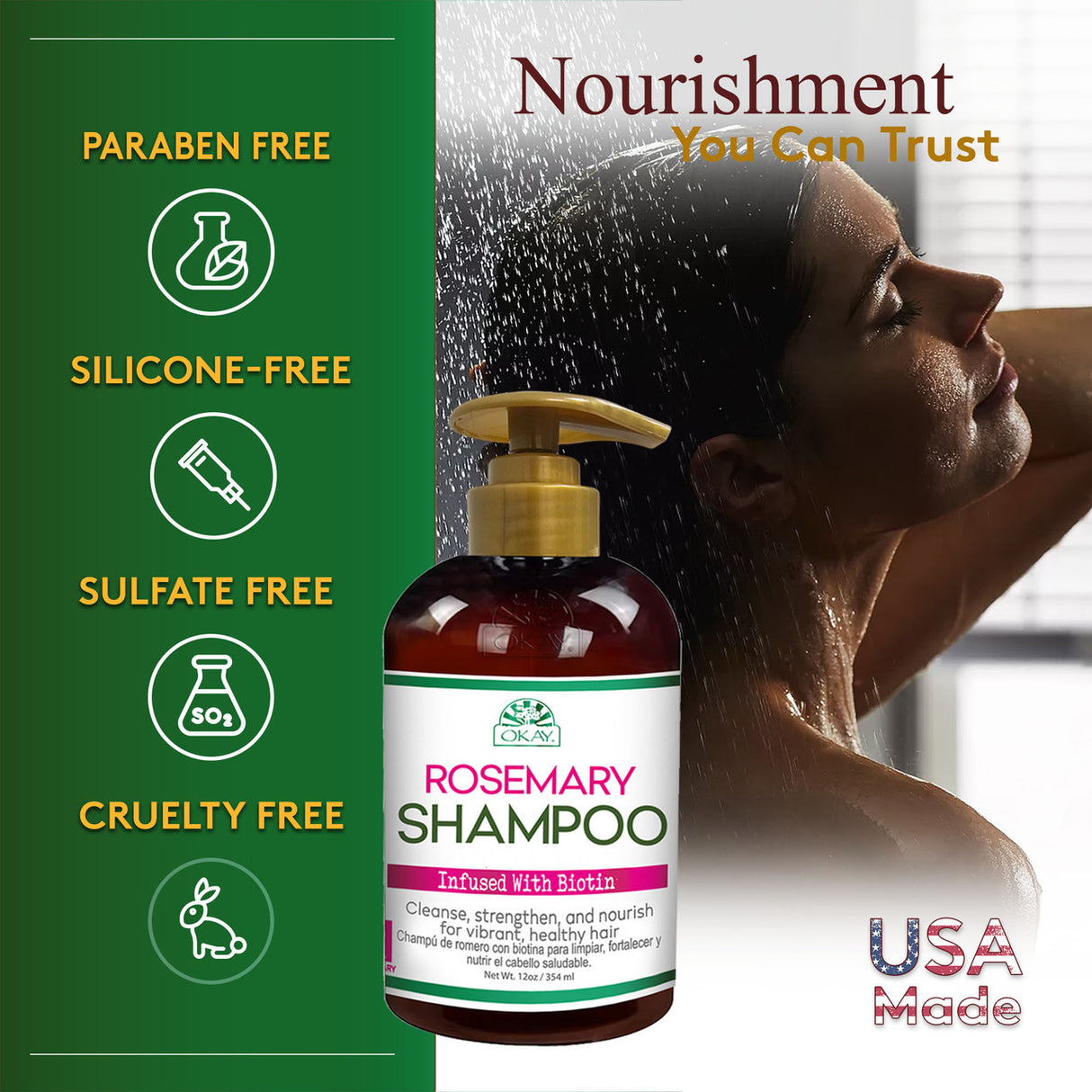 OKAY Rosemary with Biotin Shampoo 12oz Strengthening, Nourishing, Revitalizing Formula-1233
