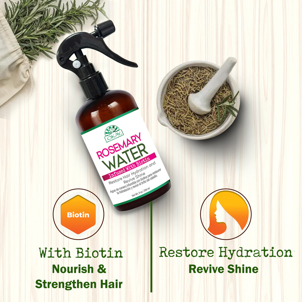 Okay Rosemary Water Infused with Biotin 9oz Strengthening & Nourishing Hair Growth Treatment-2