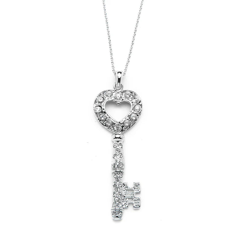 Joy Large Heart Silver Key Pendant Necklace (SN146)