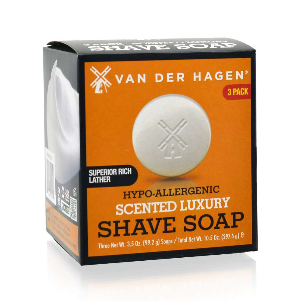 Van Der Hagen shave soap, shave soap 3 pack, traditional shaving soap, wet shave soap, men’s grooming soap, shaving puck soap, rich lather shave soap, smooth shave soap, classic shave soap, facial hair shaving soap, shaving soap bar, razor glide shave soap, beard shaving soap, professional shaving product, 3.5 oz shave soap