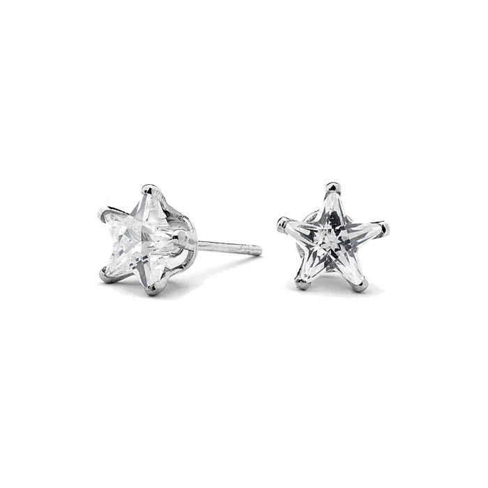 Joy Jewelry Sterling Silver Small Star Cubic Zirconia Stud Earrings (Z01)