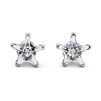 Joy Jewelry Sterling Silver Small Star Cubic Zirconia Stud Earrings (Z01)