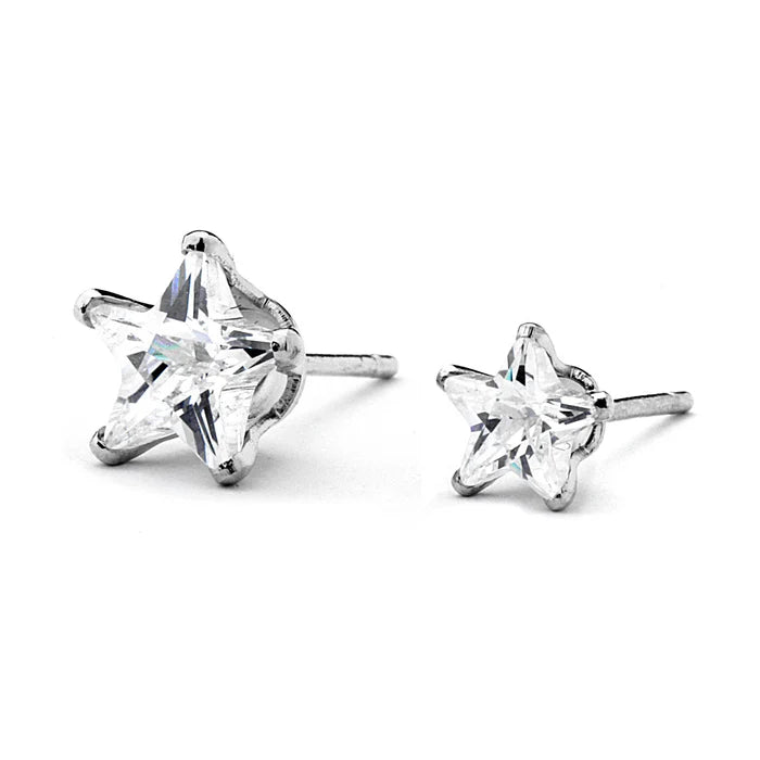 Joy Jewelry Sterling Silver Small Star Cubic Zirconia Stud Earrings (Z01)