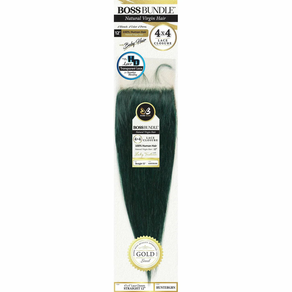 Boss Bundle 100% Virgin Human Hair Straight 4X4 Closure - 12"