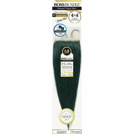 Boss Bundle 100% Virgin Human Hair Straight 4X4 Closure - 12"