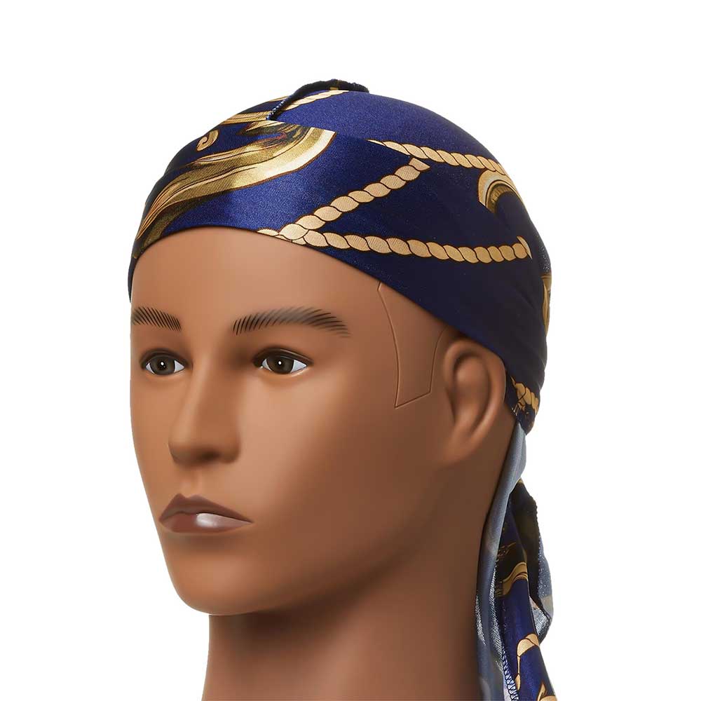 RED BY KISS Blue/Gold Power Wave Luxe Durag 40 inch Long Tails