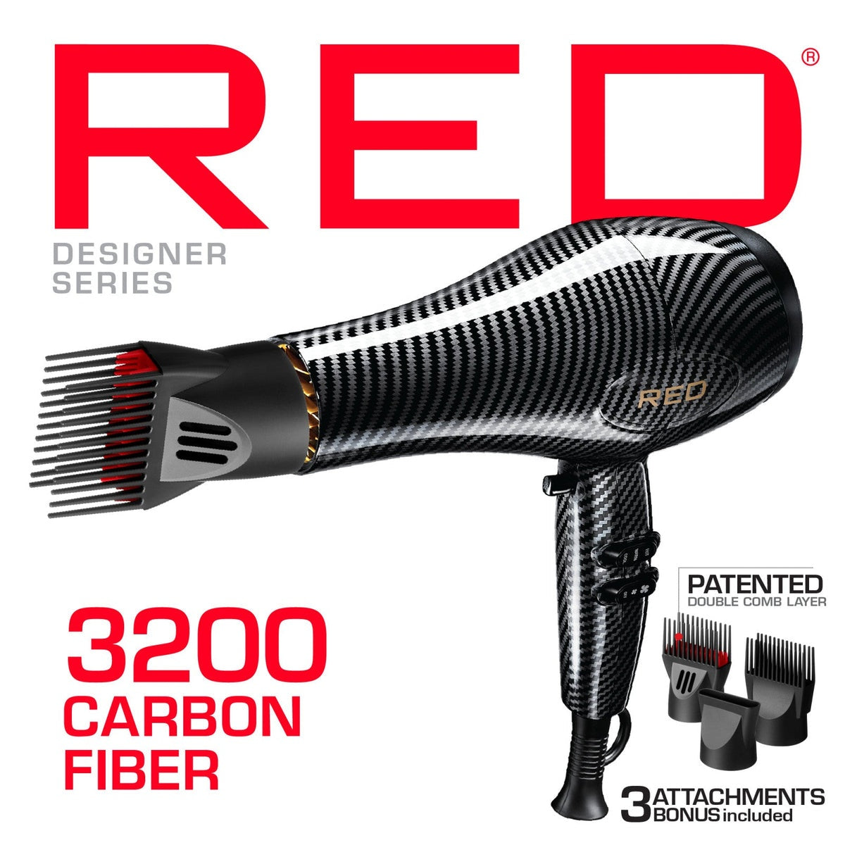 Red by Kiss Carbon 3200 BD32 Ionic Blow Dryer with Tourmaline Technology