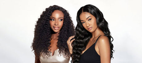 Model Wearing black 3 piece brazilian bundle hair