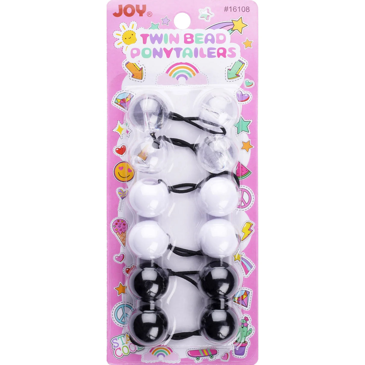Joy Jewelry Clear, White & Black Twin Hair Beads 6Ct (16108)