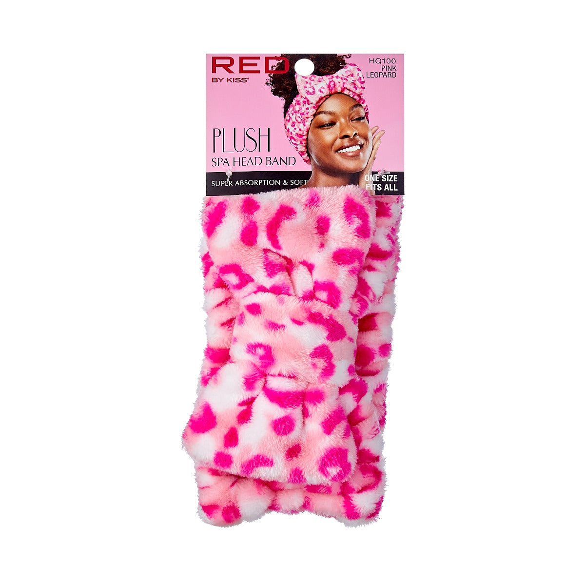 Red Plush Spa Headband Pink Leopard HQ100