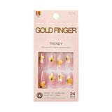 GoldFinger Trendy Long Almond False Nails Pink Floral Design Ready to Wear Gel Kit