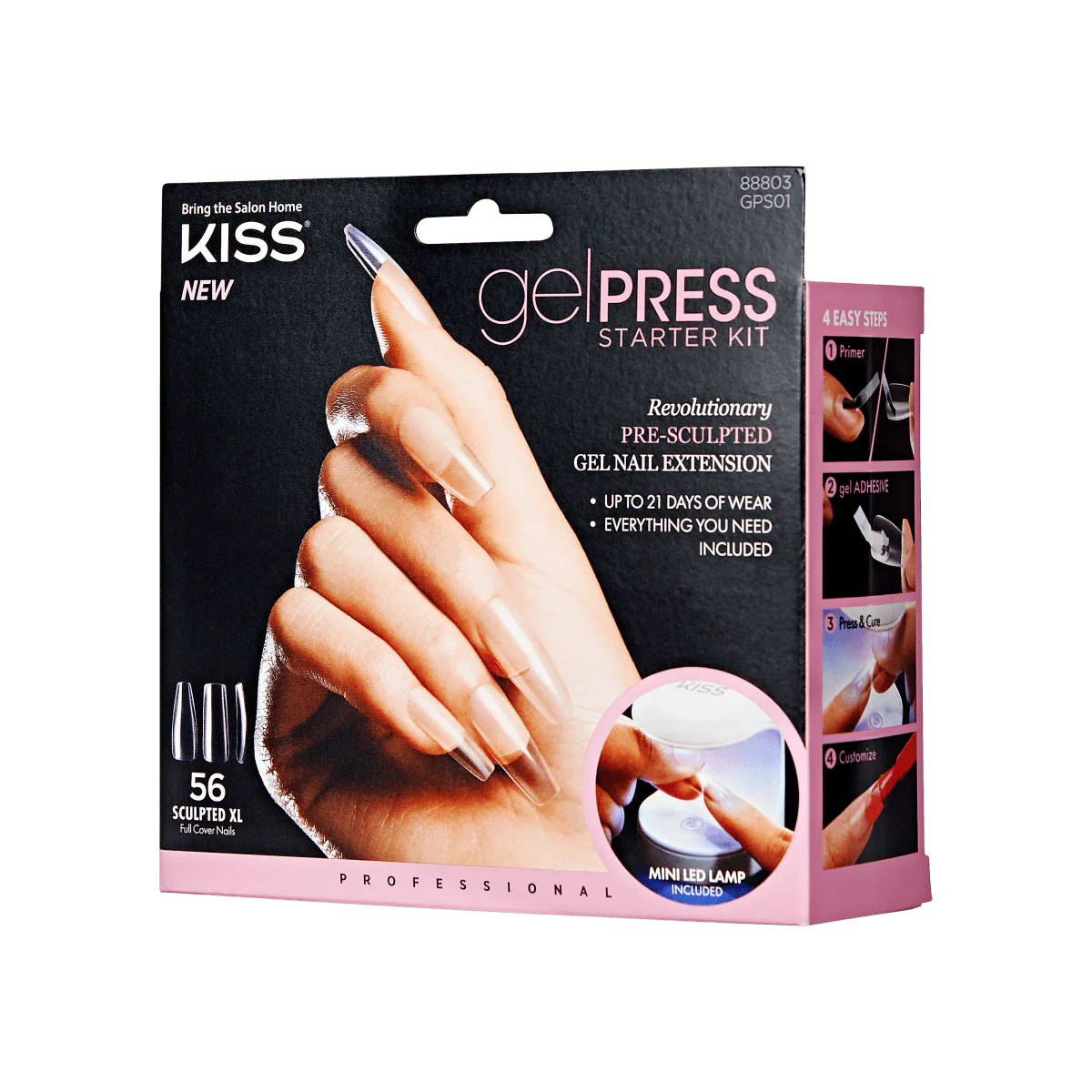 KISS Starter Ready-To-Wear Nails Long Coffin Shaped Smudge Proof Waterproof Kit