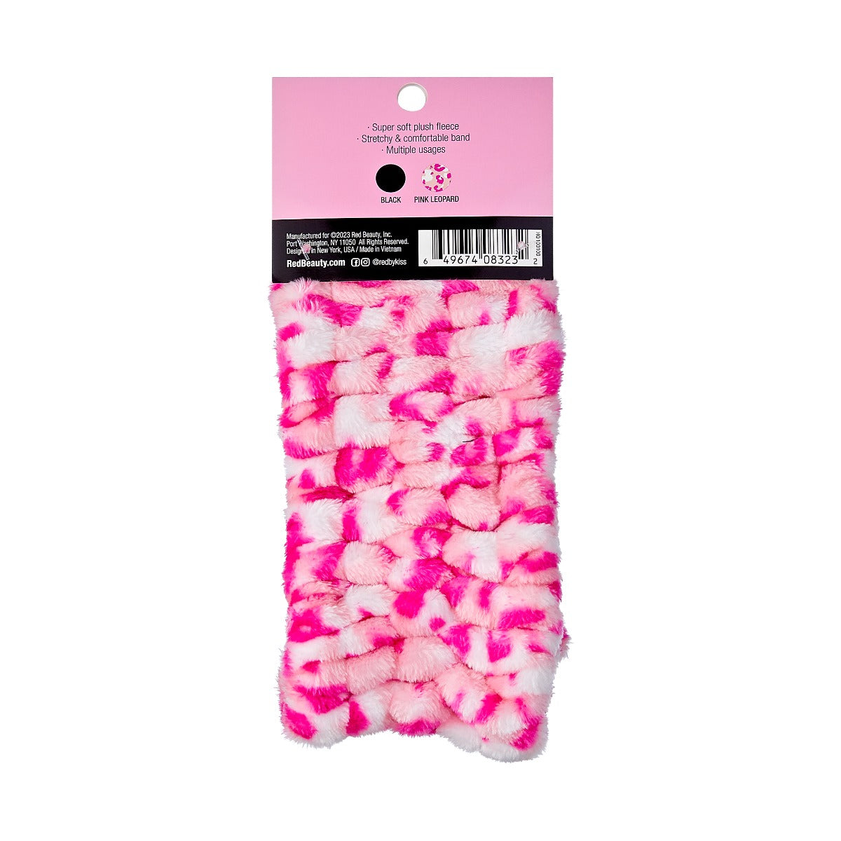 Red Plush Spa Headband Pink Leopard HQ100