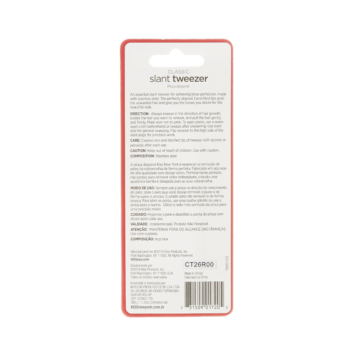 Kiss New York Premium Slant Tip Precision Tweezer for Eyebrows TWZ01