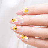 GoldFinger Trendy Long Almond False Nails Pink Floral Design Ready to Wear Gel Kit
