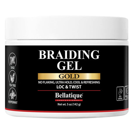 Bellatique Gold Braiding Gel Maximum Hold for Locs & Twists No Flaking, Fast-Drying, High Shine & Long Lasting