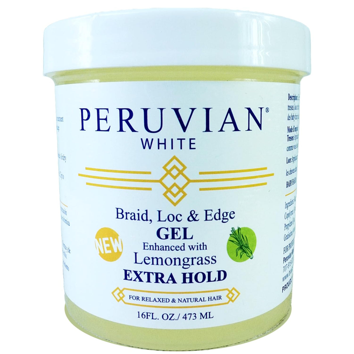 Peruvian White Braid, Loc and Edge Gel Extra Hold for Relaxed & Natural Hair 16 oz
