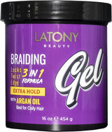 Latony Beauty Braiding Gel 3-in-1 Formula for Twists, Edges & Locs 16 oz