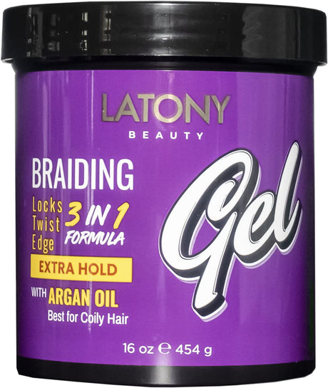 Latony Beauty Braiding Gel 3-in-1 Formula for Twists, Edges & Locs 16 oz