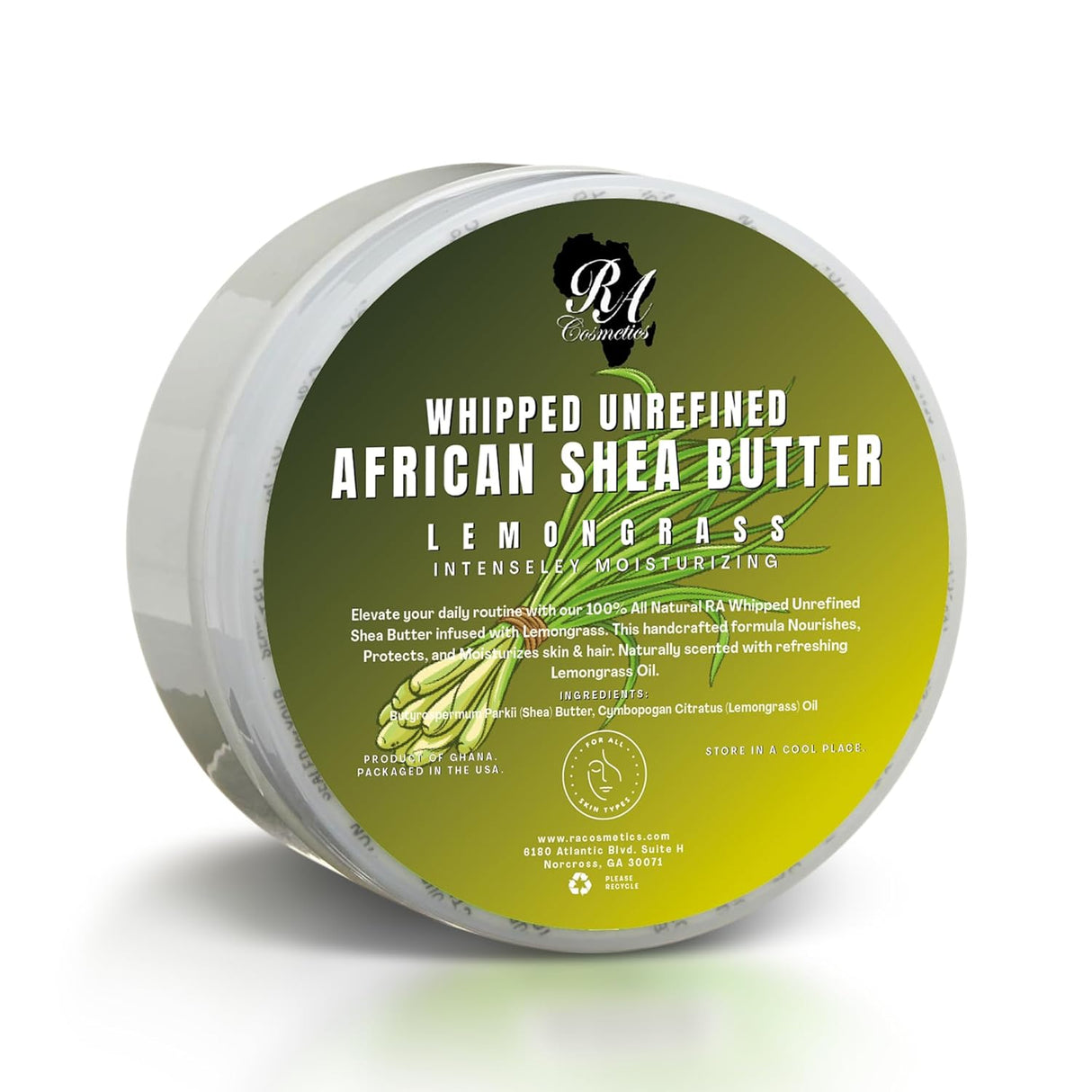 RA Cosmetics Whipped Shea Butter Lemongrass 100% Pure and Natural African Shea Butter  6 oz